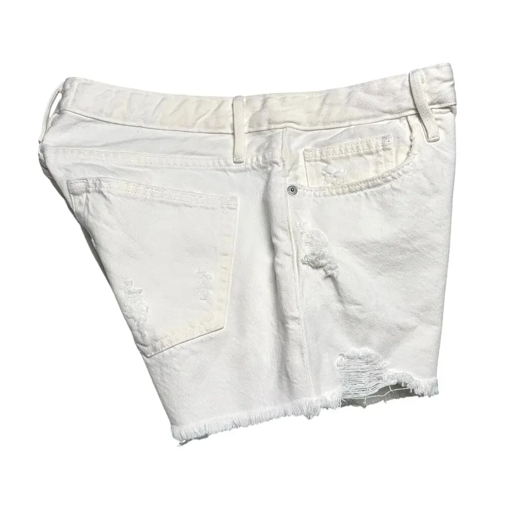 FRAME | Women | Le Grand Garcon Off White Distressed Denim Cut Off Shorts | 26 - Picture 10 of 13
